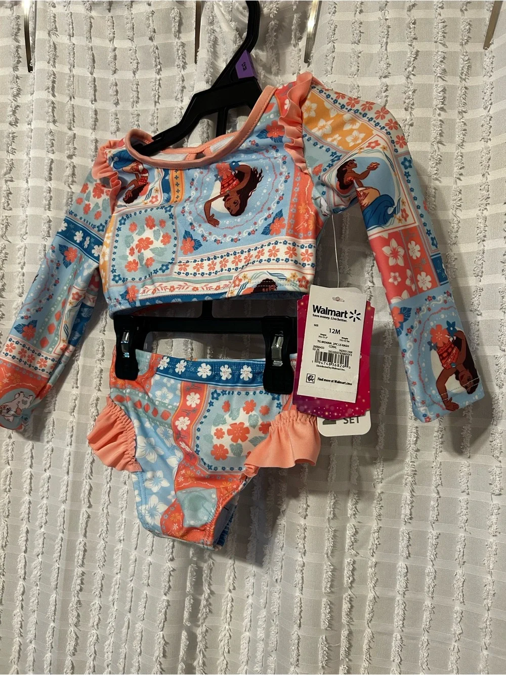 Disney Princess Moana 12M Rash Guard Swimsuit Set 2 Piece Blue Orange UPF 50+